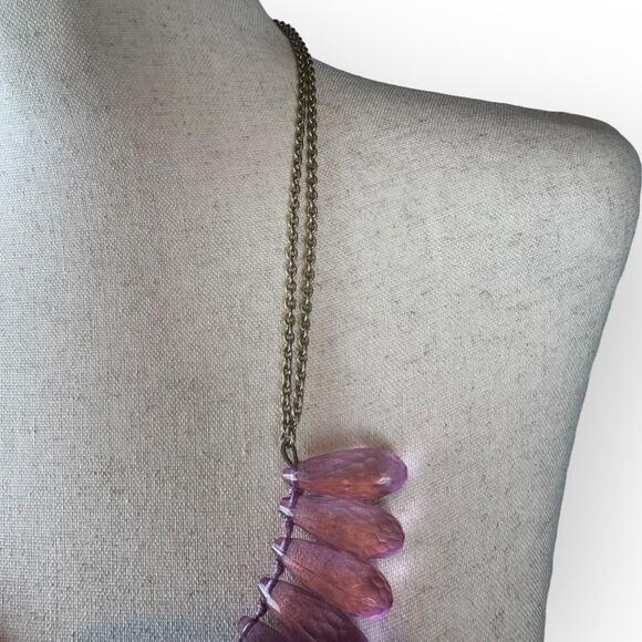 J.Crew Purple Lucite Petal Statement Necklace 23" - Picture 5 of 7